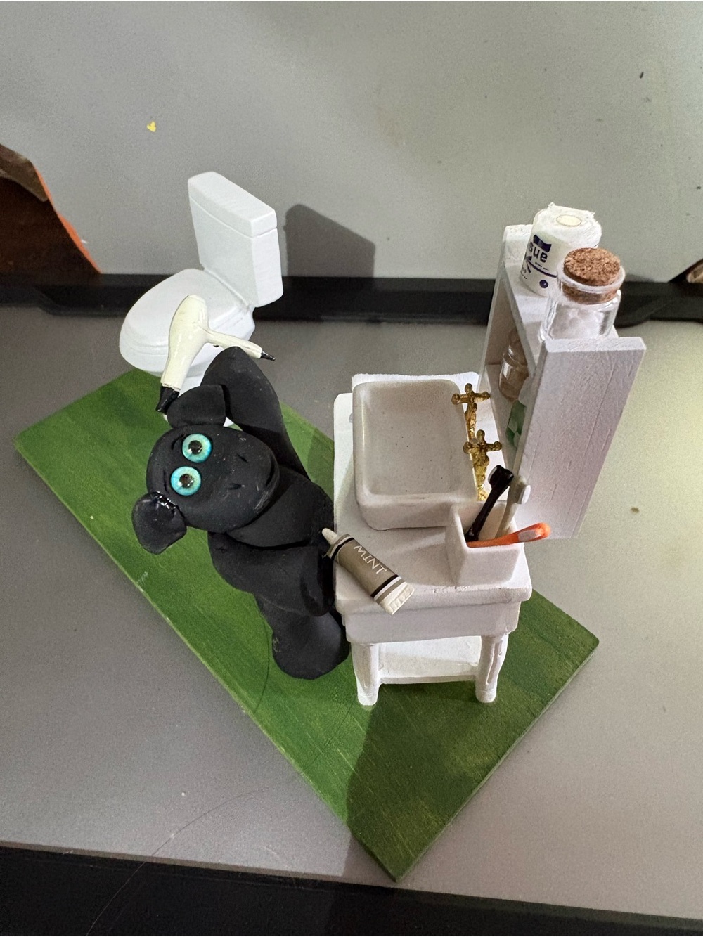 Handmade Black Cow Bathroom Miniature Figurine